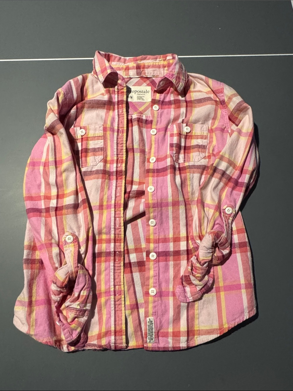 Aeropostale Pink & Yellow Plaid ' Button-Down Shirt